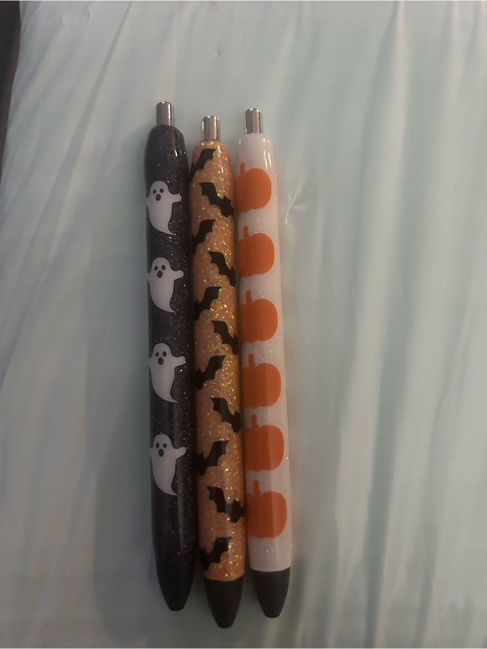Halloween Ghost, Bat & Pumpkin Ballpoint Pen Set - Black/Gold/White